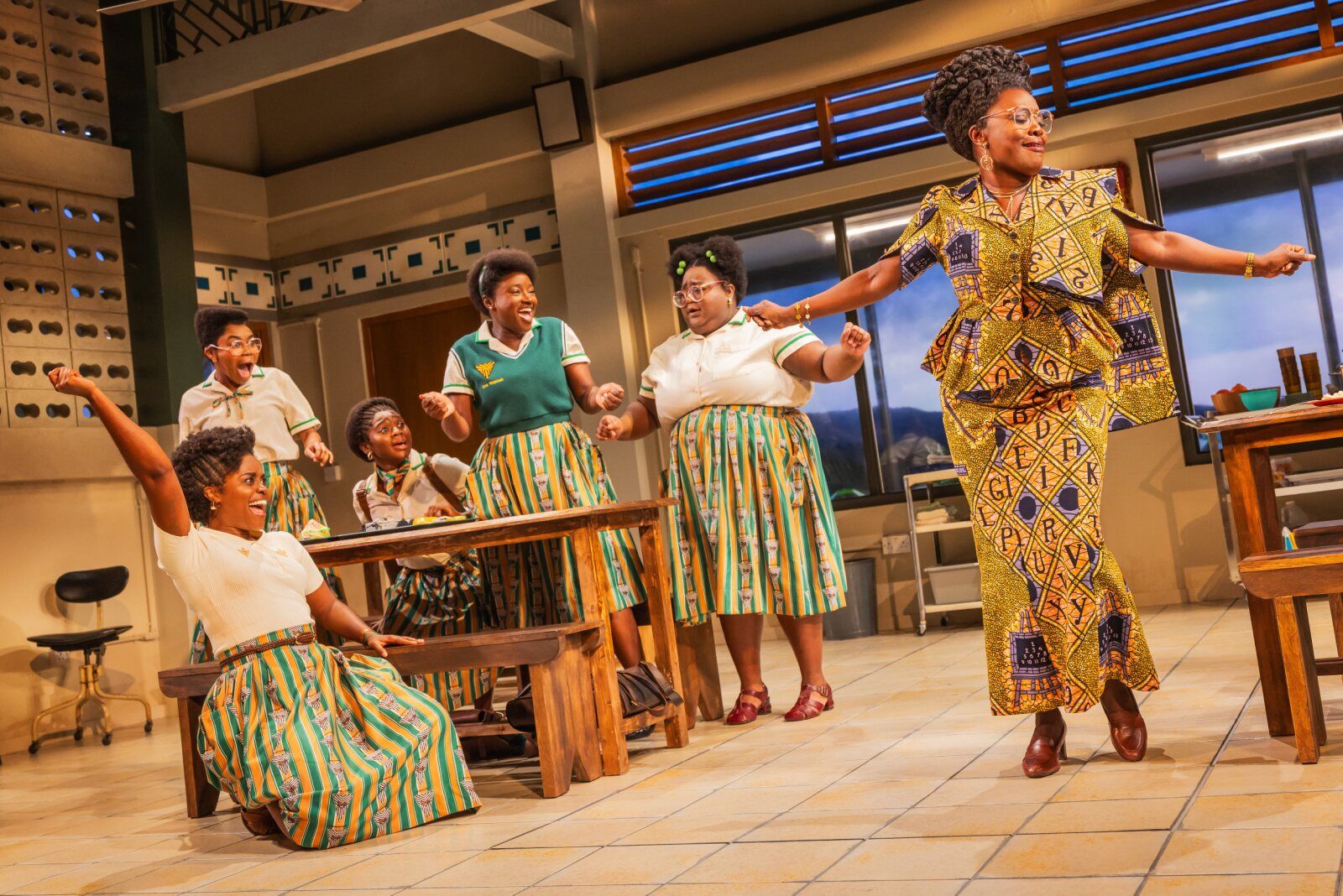 Heather Alicia Simms as Headmistress Francis onstage in School Girls; Or, The African Mean Girls Play on Broadway