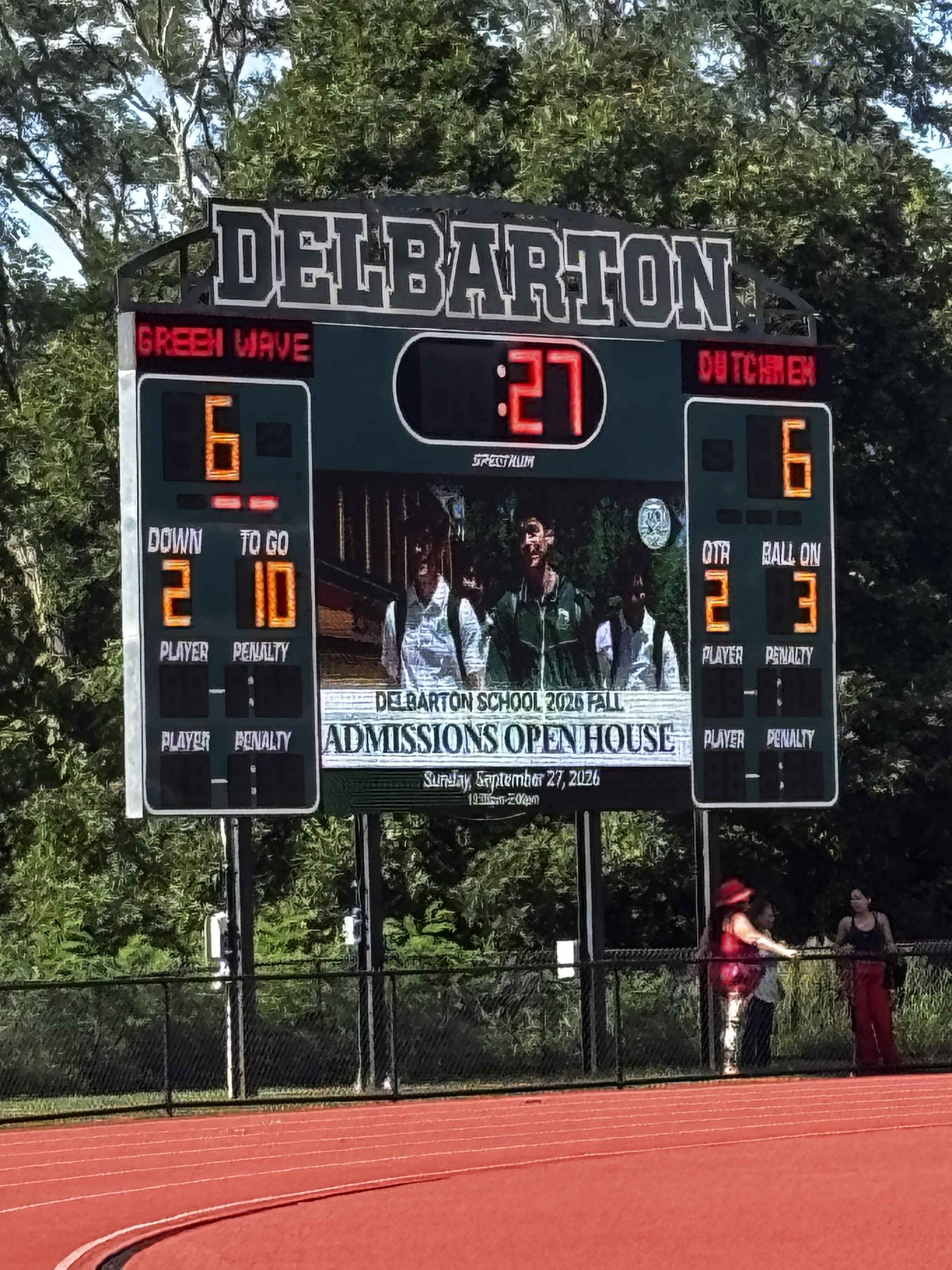 Close Delbarton scoreboard photo during the afternoon Erasmus Hall versus Delbarton football game