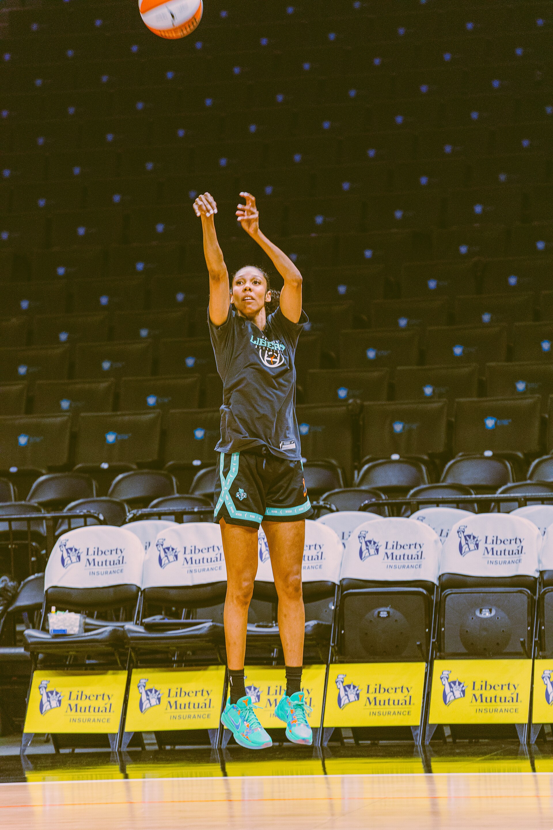 Rebekah Gardner of the New York Liberty in game action in 2026